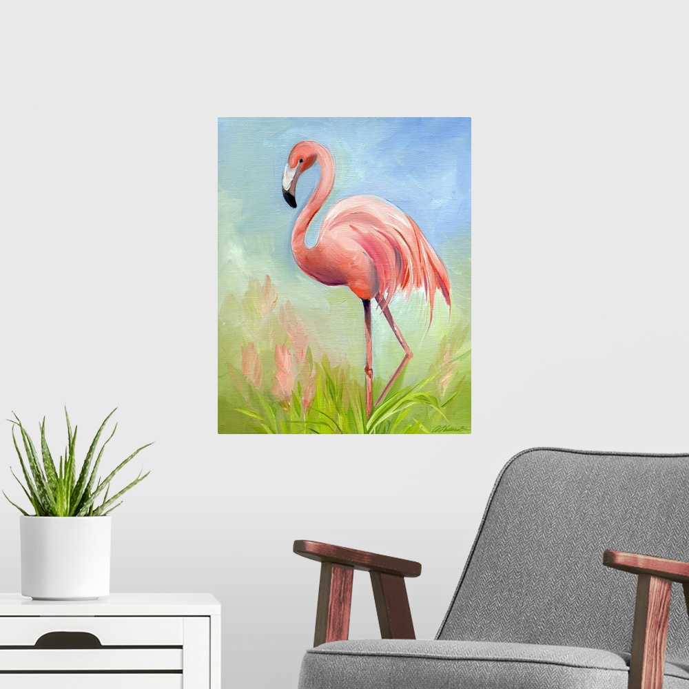A modern room featuring Flamingo Great Pink Heron