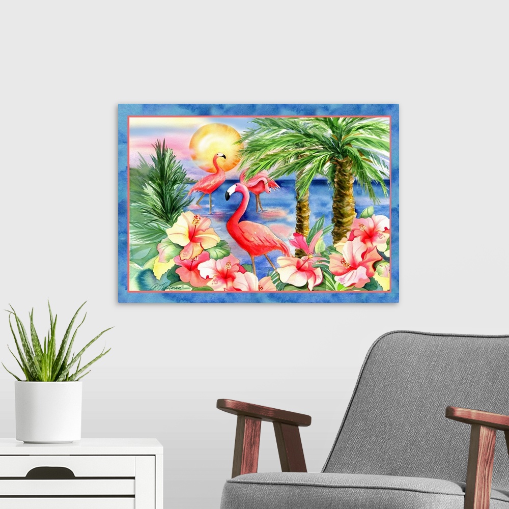 A modern room featuring Flamingos