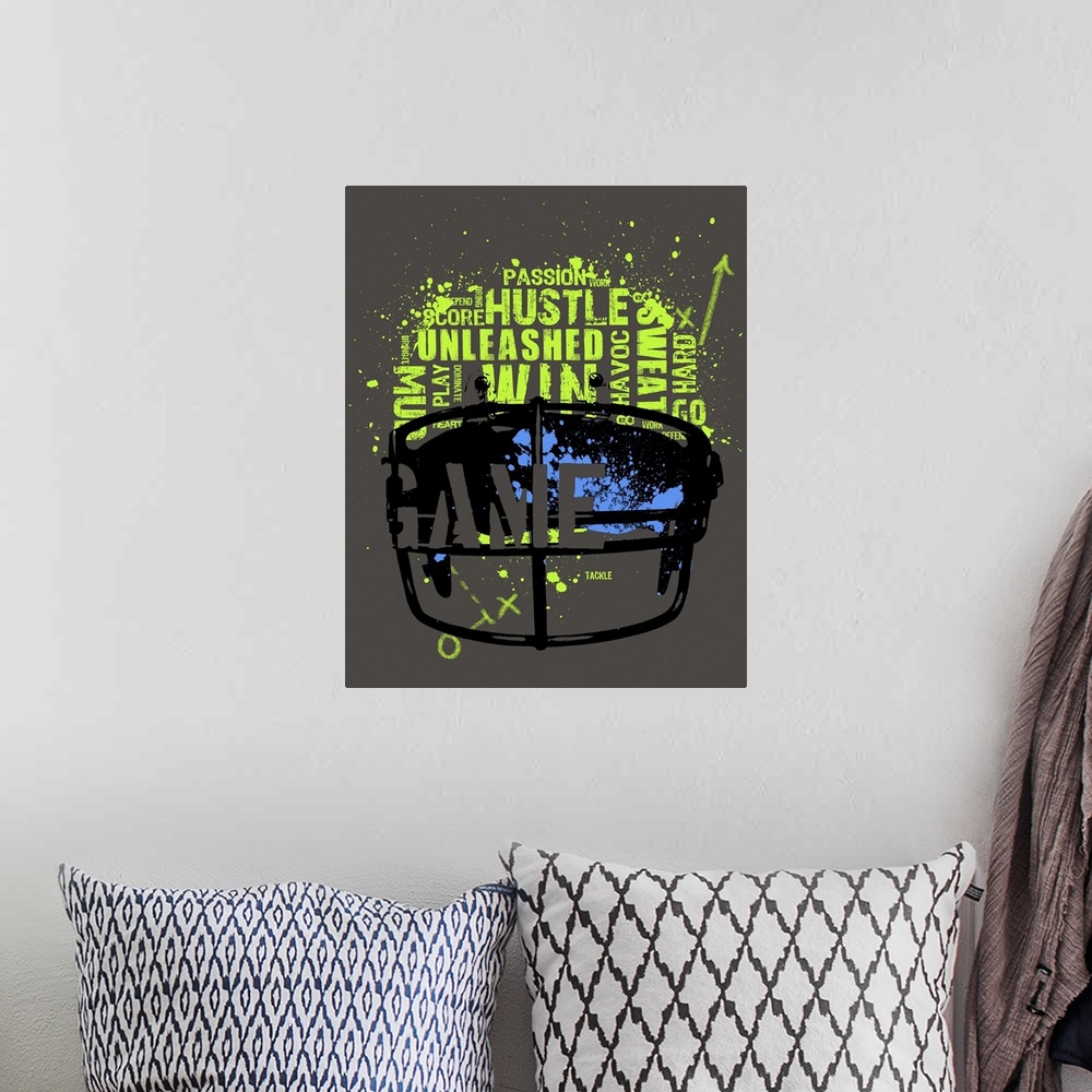 A bohemian room featuring Football mask