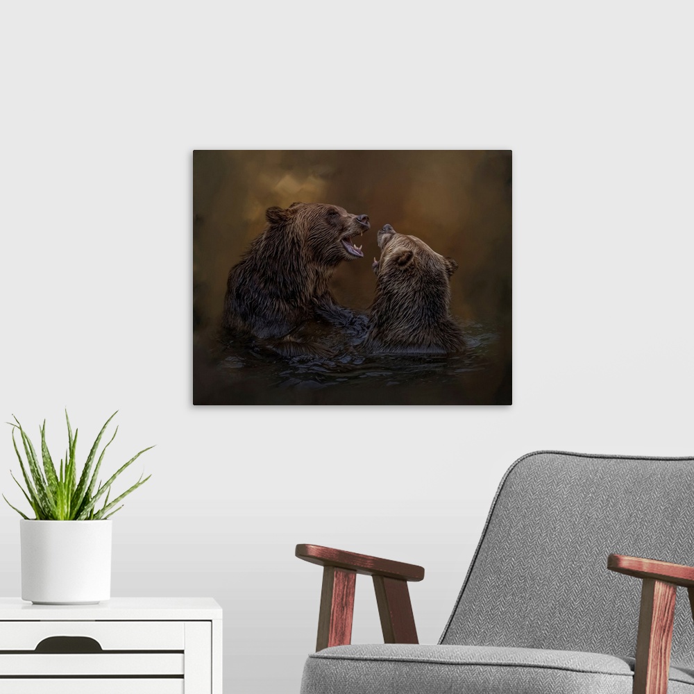 A modern room featuring Grizzlies at Play