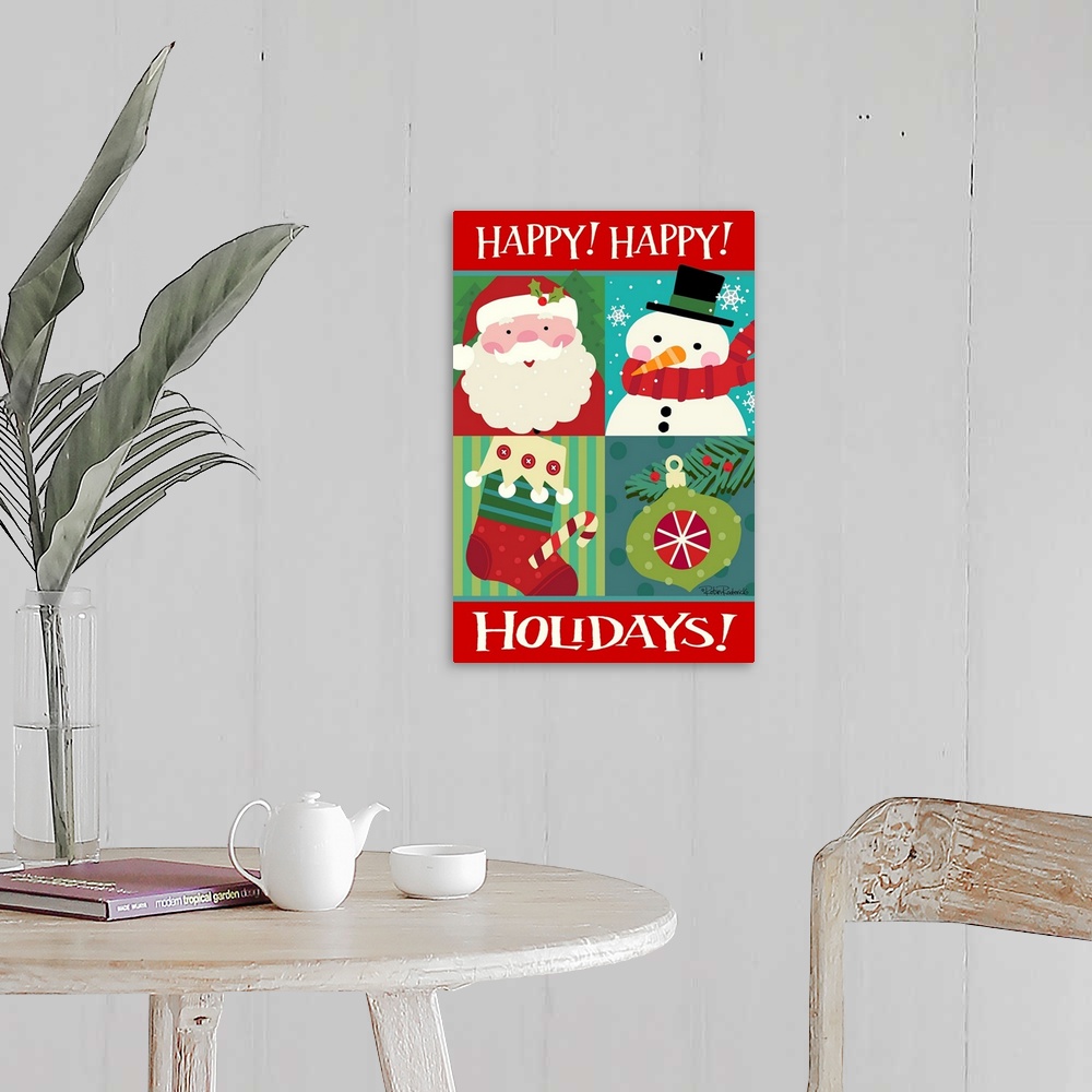 A farmhouse room featuring Happy Happy Holidays