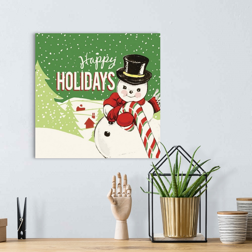 A bohemian room featuring Happy Holidays Snowman