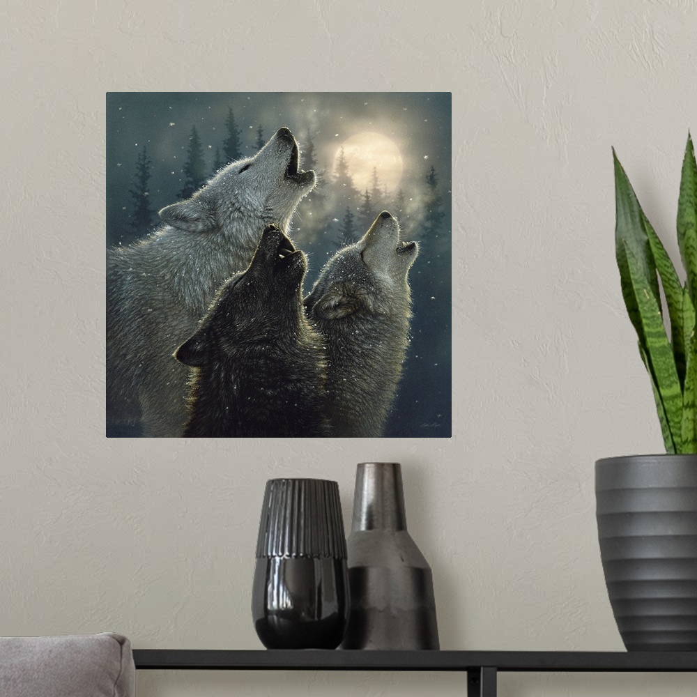 A modern room featuring Howling Wolves - In Harmony