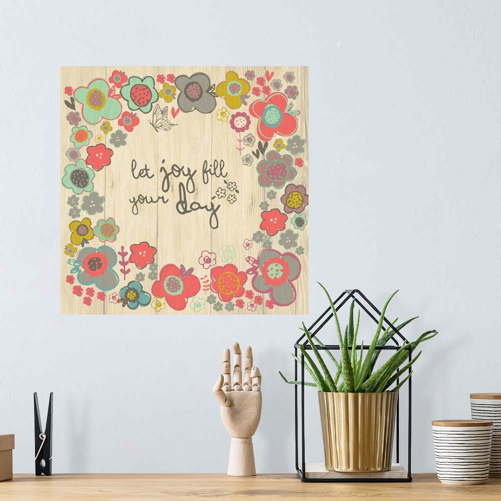 A bohemian room featuring Contemporary rustic and whimsical sentiment art.