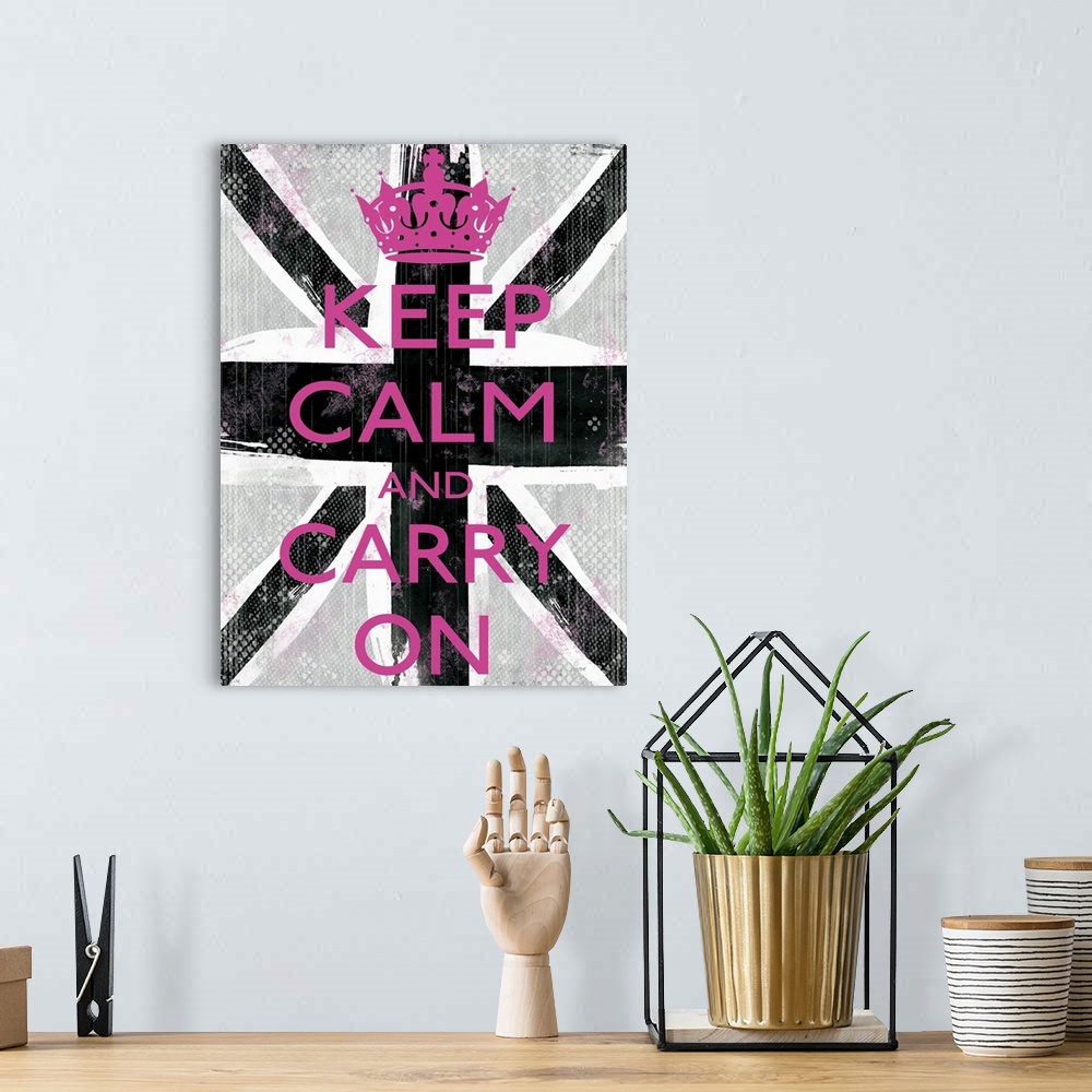 A bohemian room featuring Keep Calm black pink