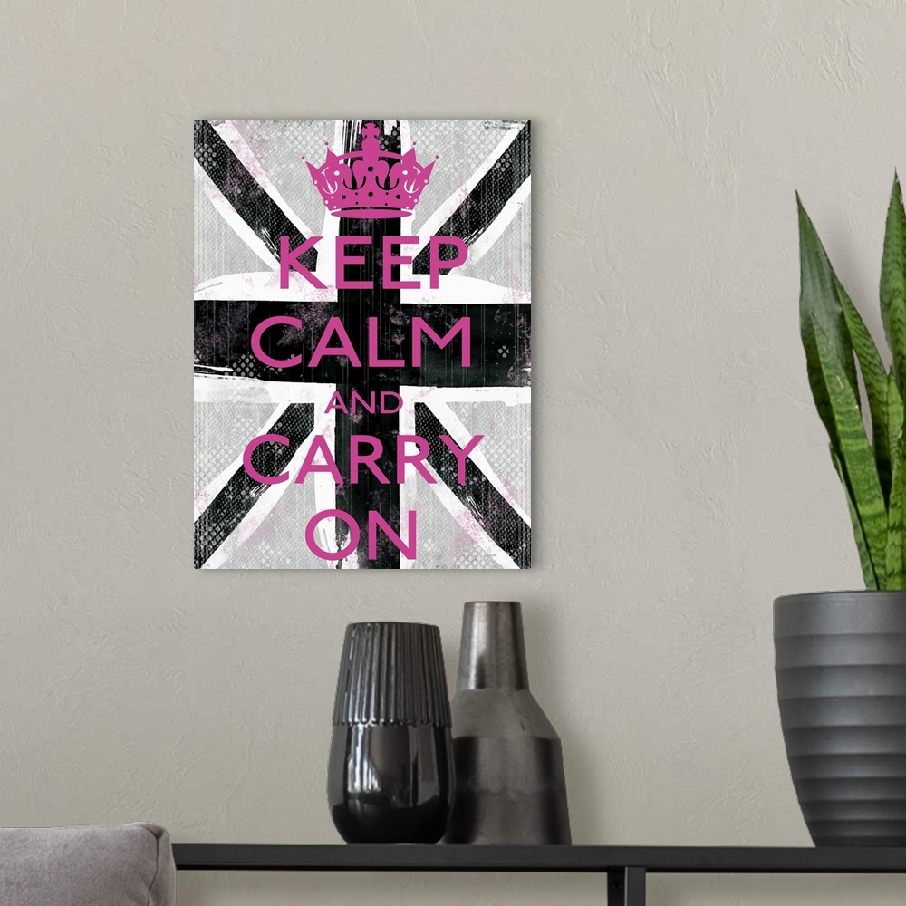 A modern room featuring Keep Calm black pink