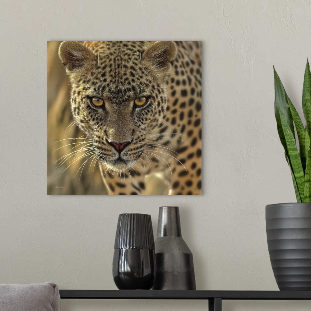 A modern room featuring Leopard - On the Prowl - Square