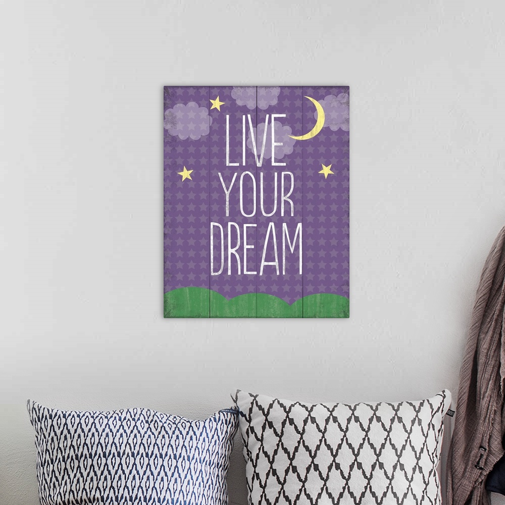 A bohemian room featuring Live Your Dream, moon