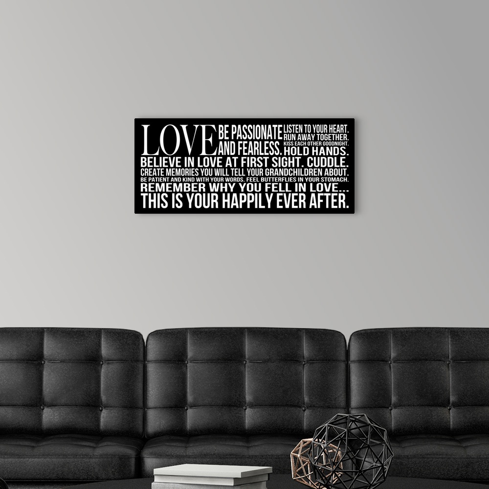A modern room featuring Love Be Passionate, black