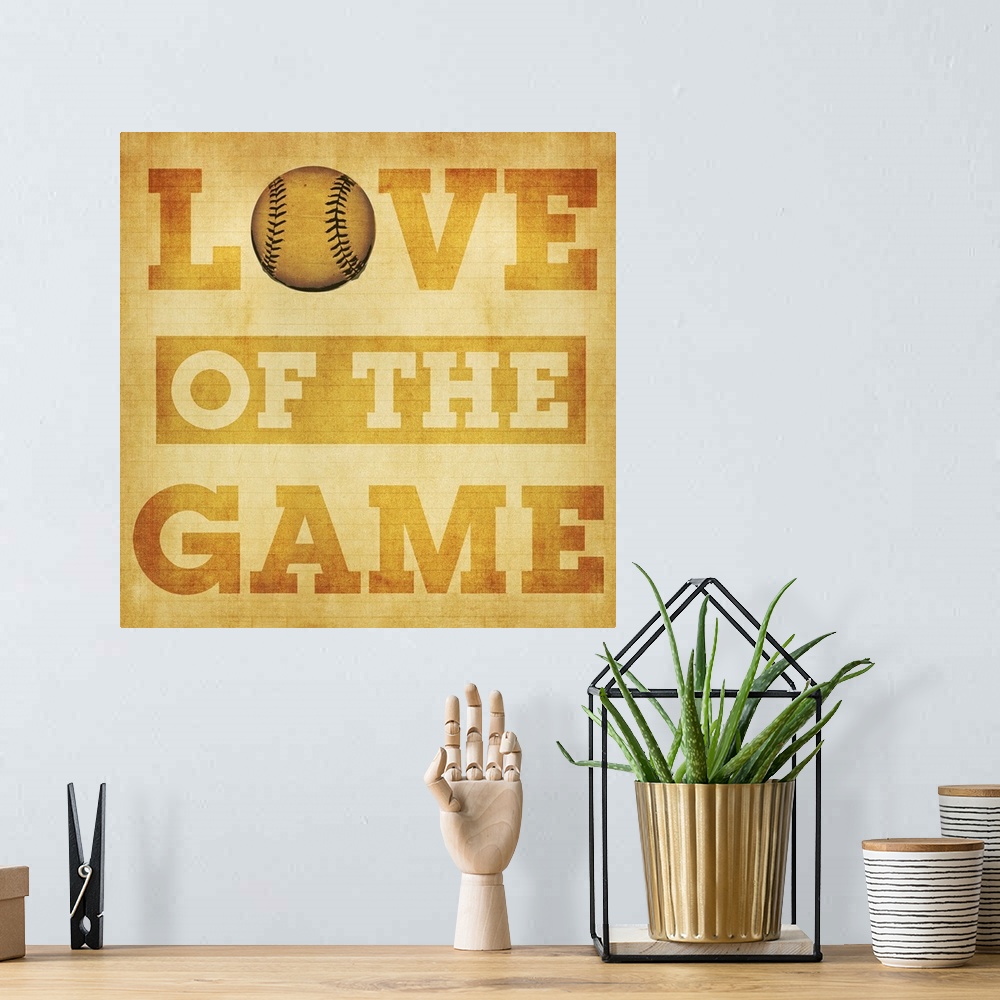 A bohemian room featuring Love of the Game Typography Art - tan