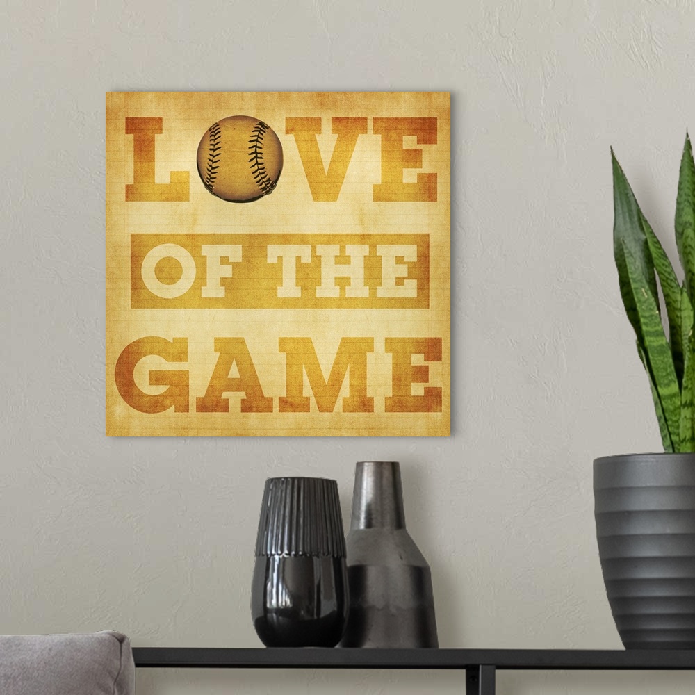 A modern room featuring Love of the Game Typography Art - tan