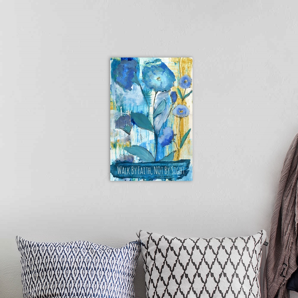 A bohemian room featuring Contemporary colorful and whimsical sentiment art.