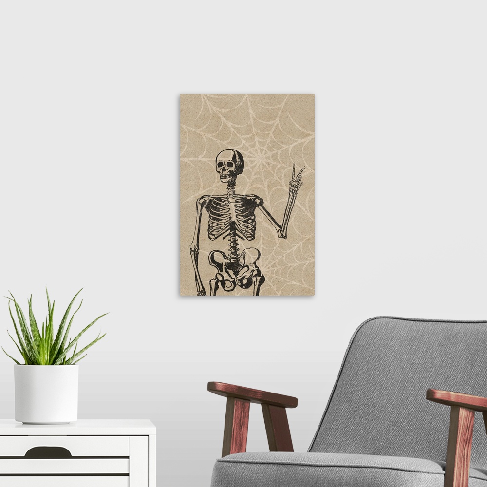 A modern room featuring Peace Skeleton