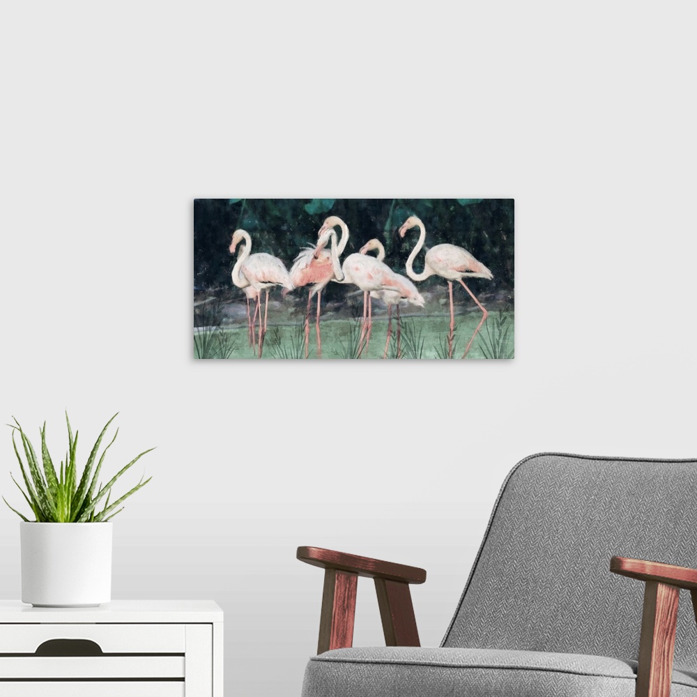 A modern room featuring Peach Flamingo III