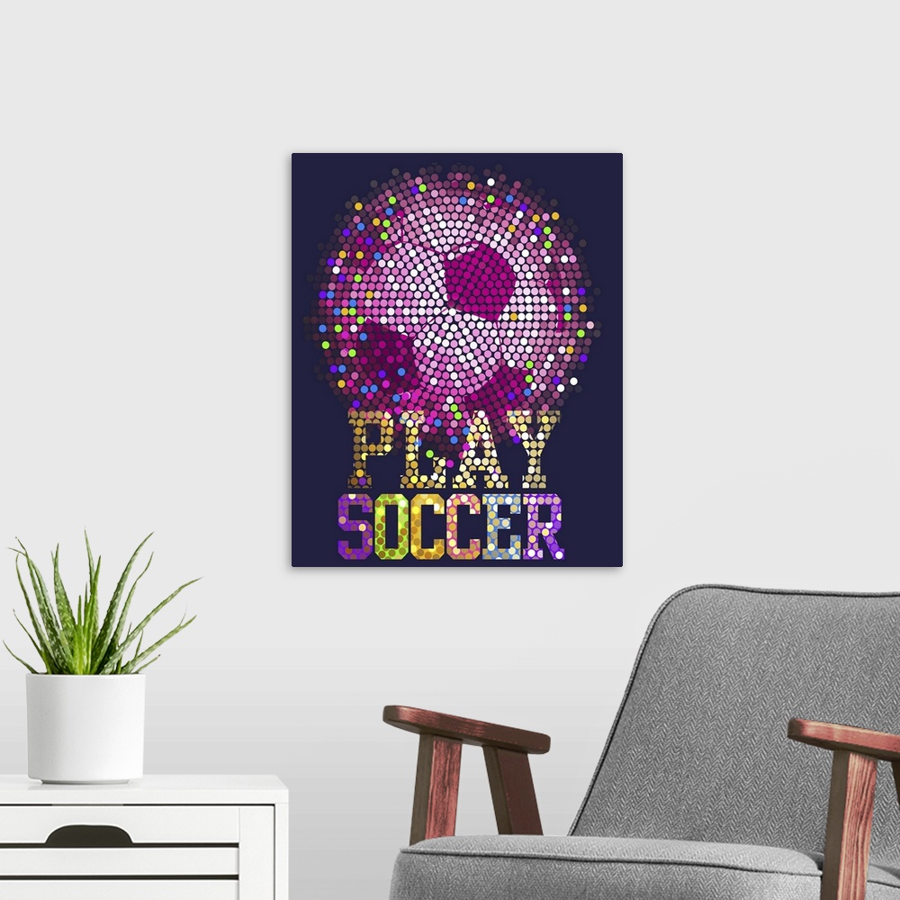A modern room featuring Play soccer