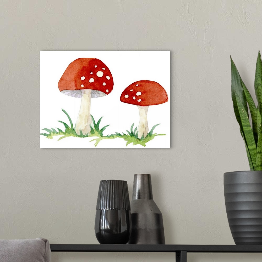 A modern room featuring Red Mushrooms