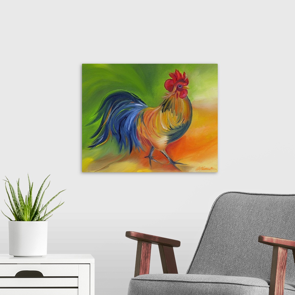 A modern room featuring Rococo Rooster