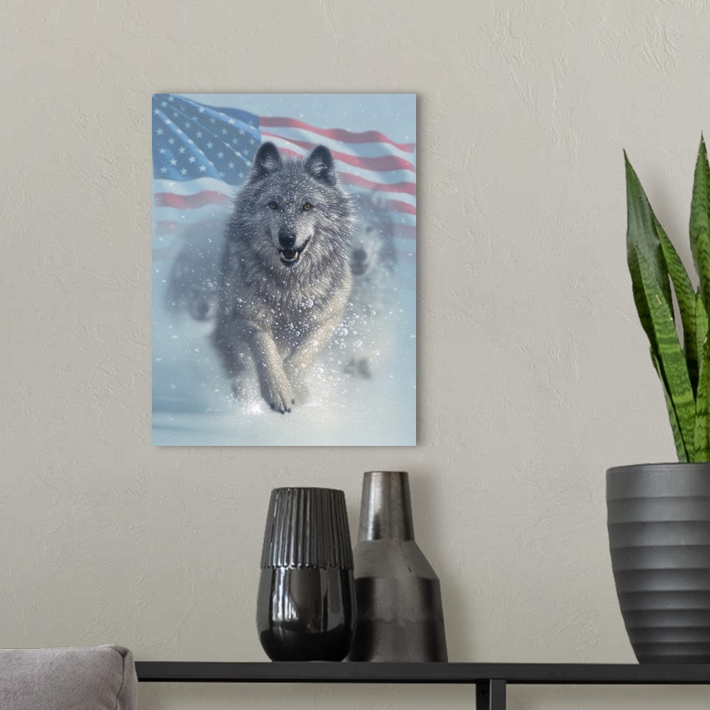 A modern room featuring Running Wolves America
