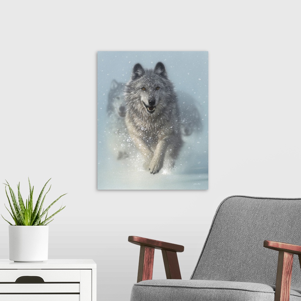 A modern room featuring Running Wolves - Snow Plow