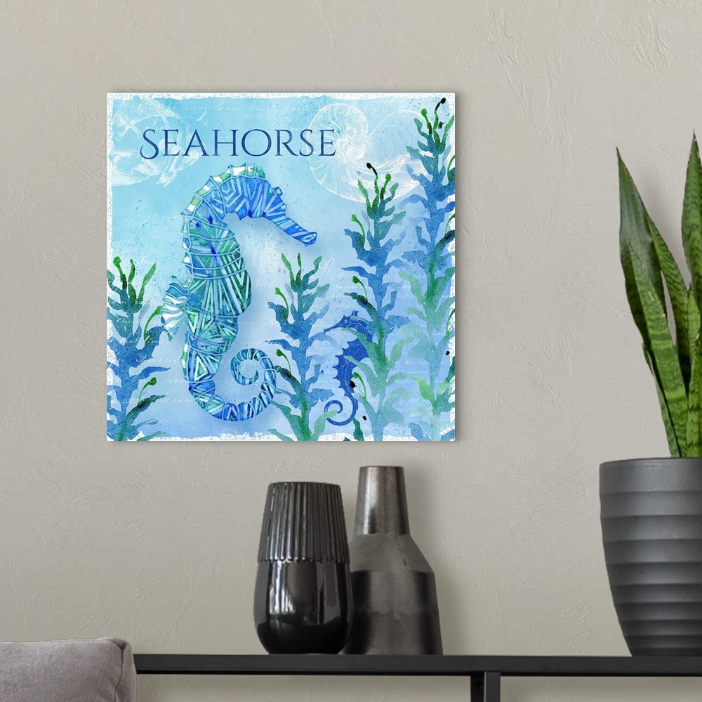 A modern room featuring Sea Glass Seahorse