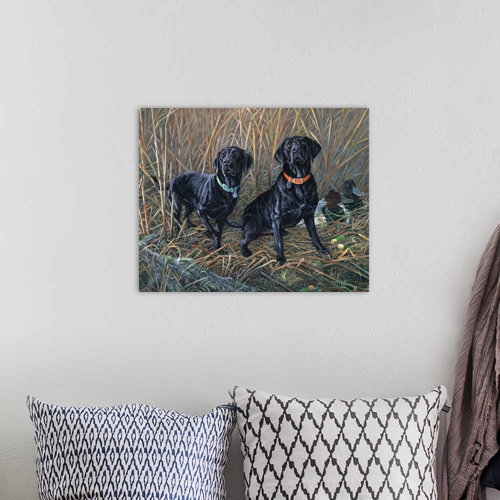 A bohemian room featuring Sharing the Tradition Black Labs