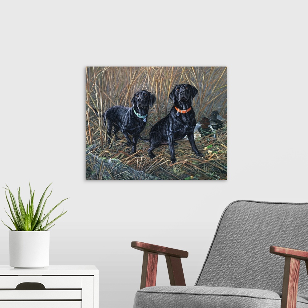 A modern room featuring Sharing the Tradition Black Labs
