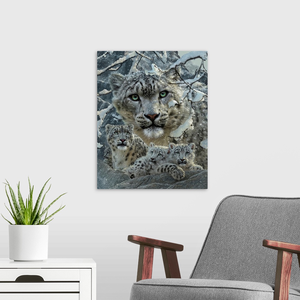 A modern room featuring Snow Leopard Collage