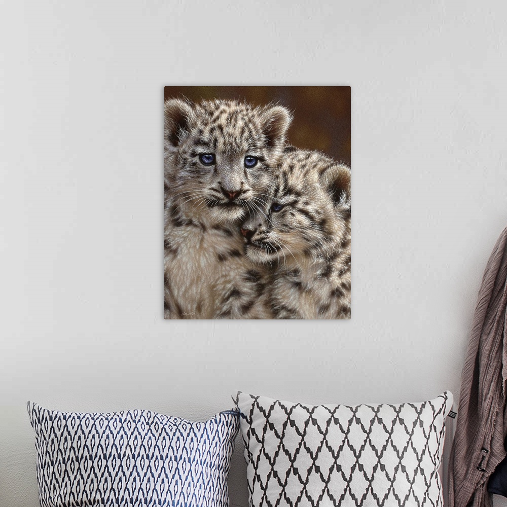 A bohemian room featuring Snow Leopard Cubs - Playmates
