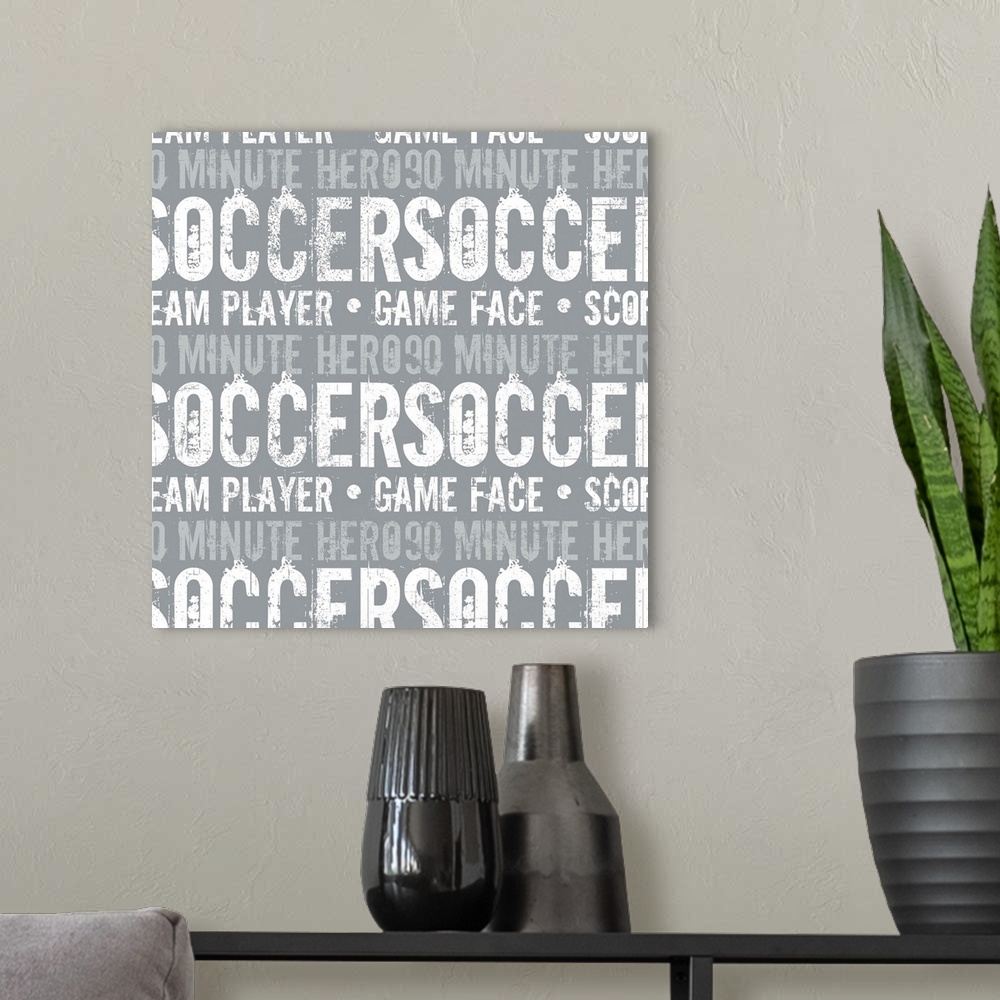 A modern room featuring Soccer Typography Art