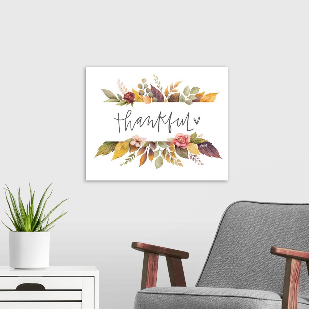 A modern room featuring Thankful Banner