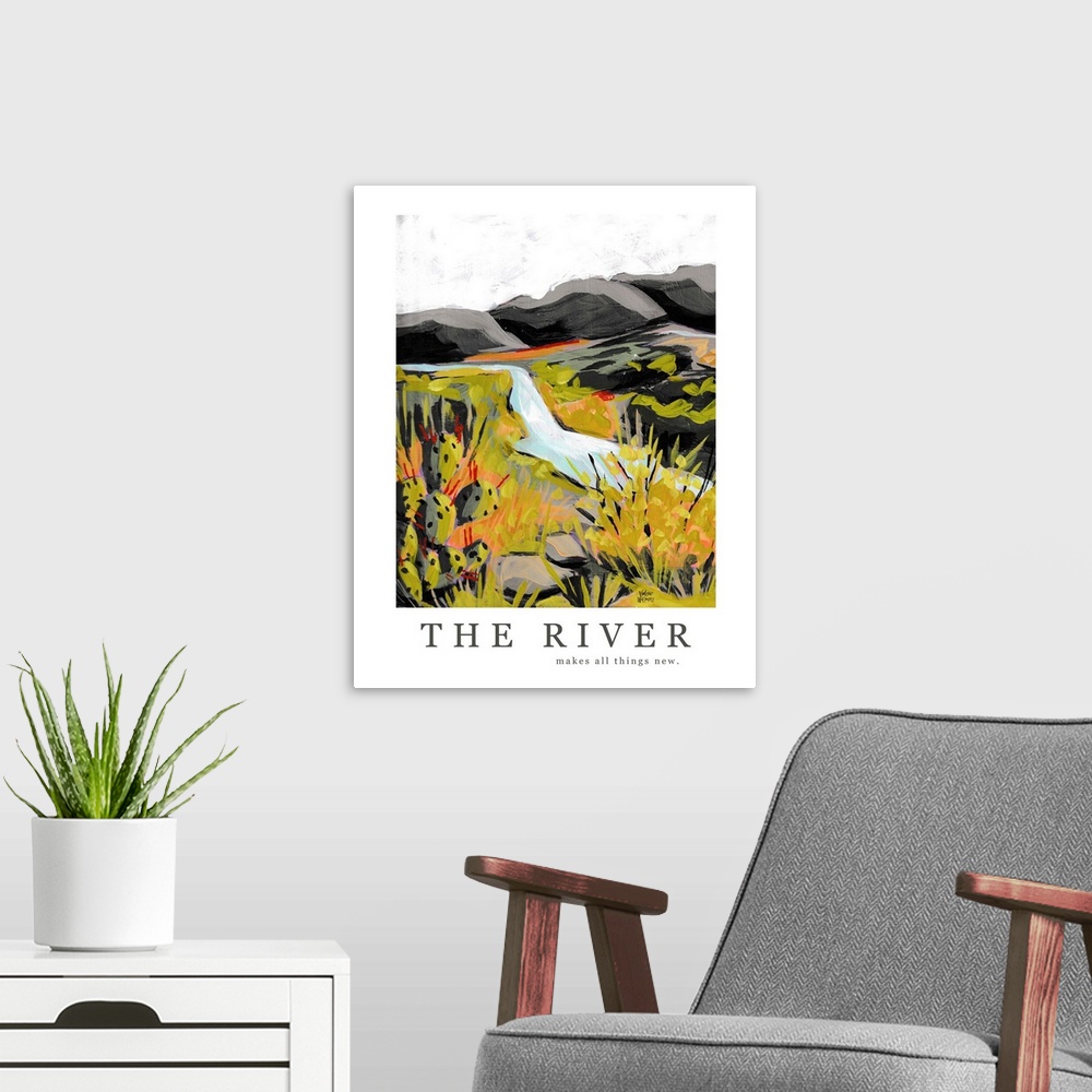 A modern room featuring The River