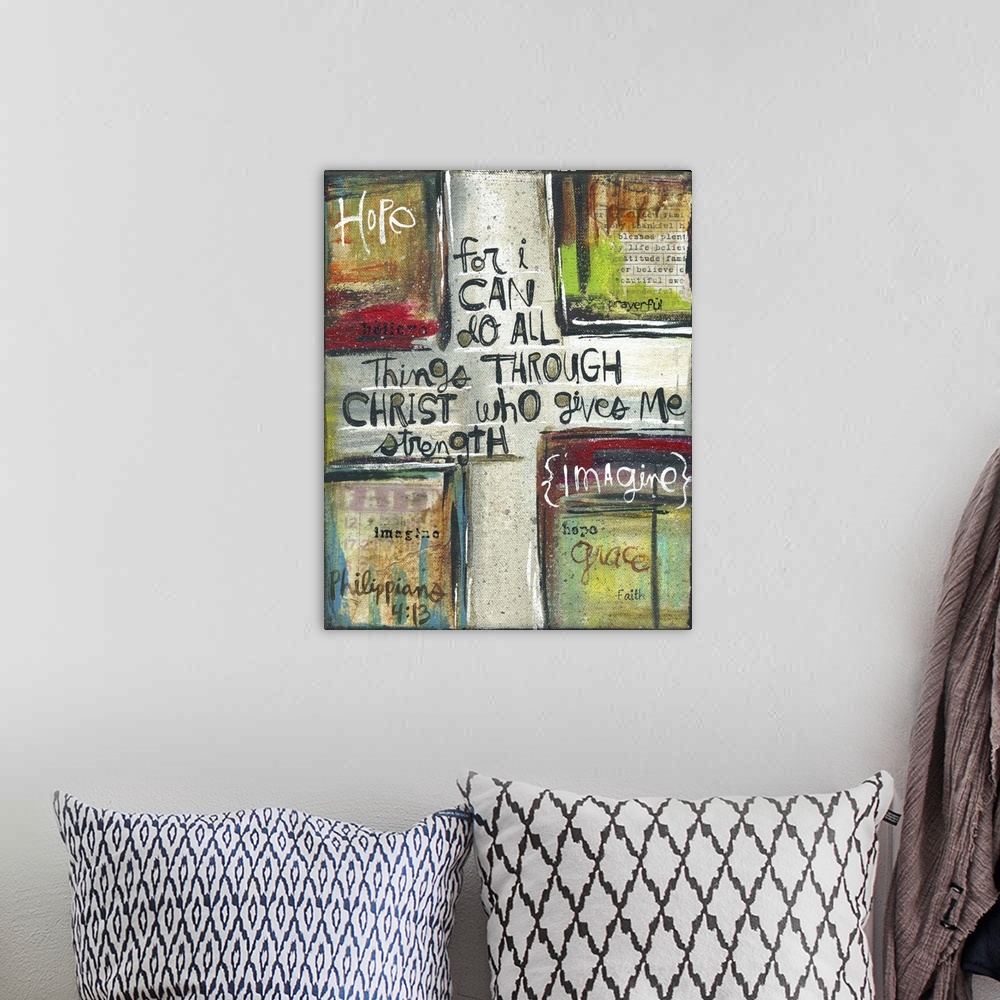 A bohemian room featuring Through Christ Who Gives Me Strength