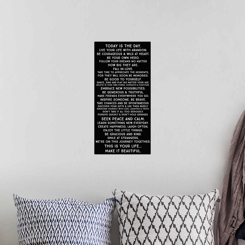 A bohemian room featuring Contemporary inspirational typography artwork.