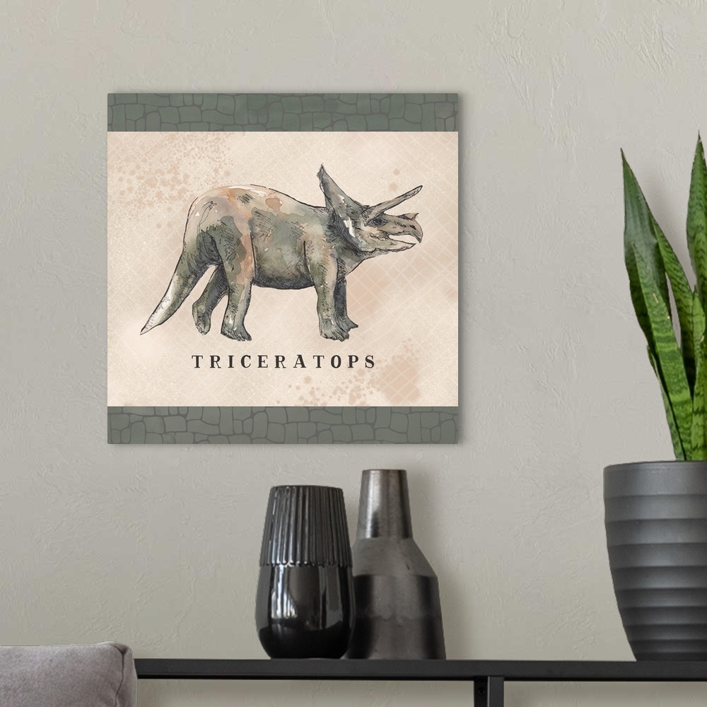 A modern room featuring Triceratops