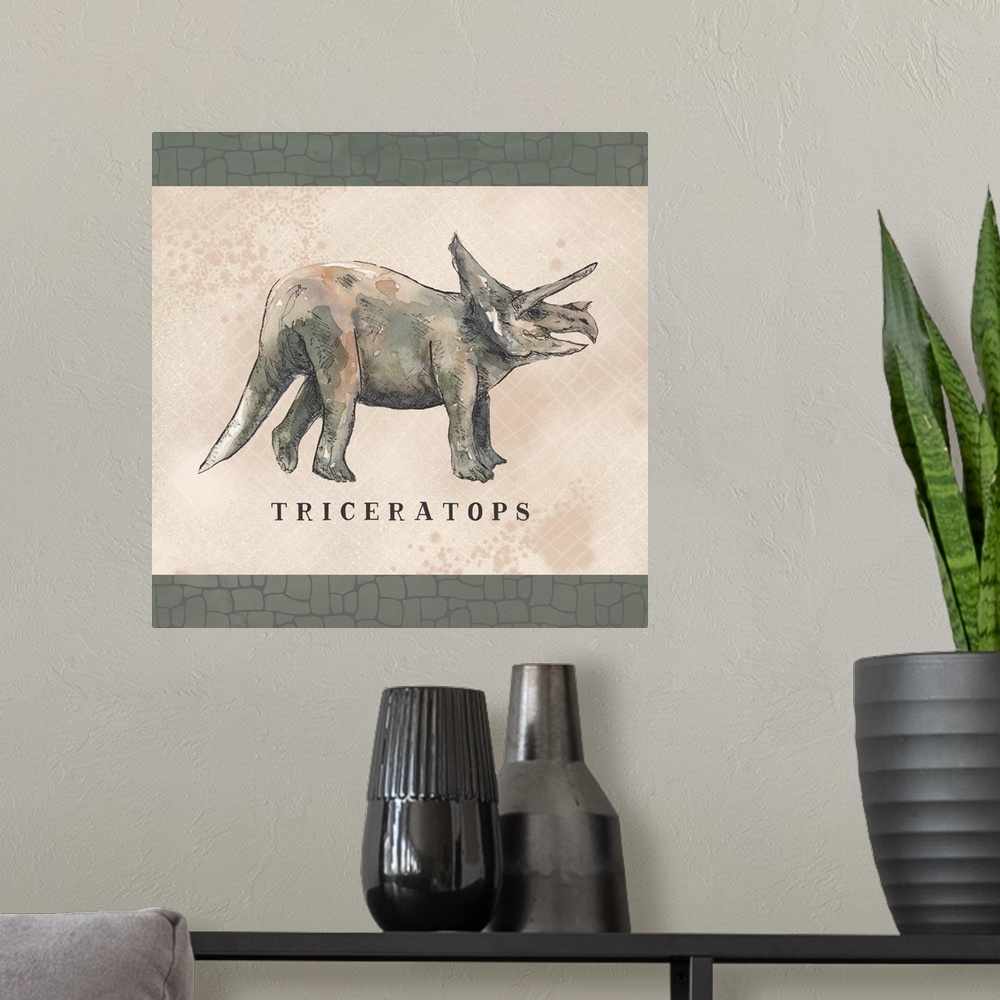A modern room featuring Triceratops