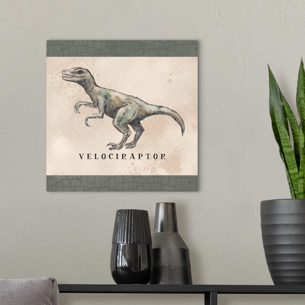 A modern room featuring Velociraptor