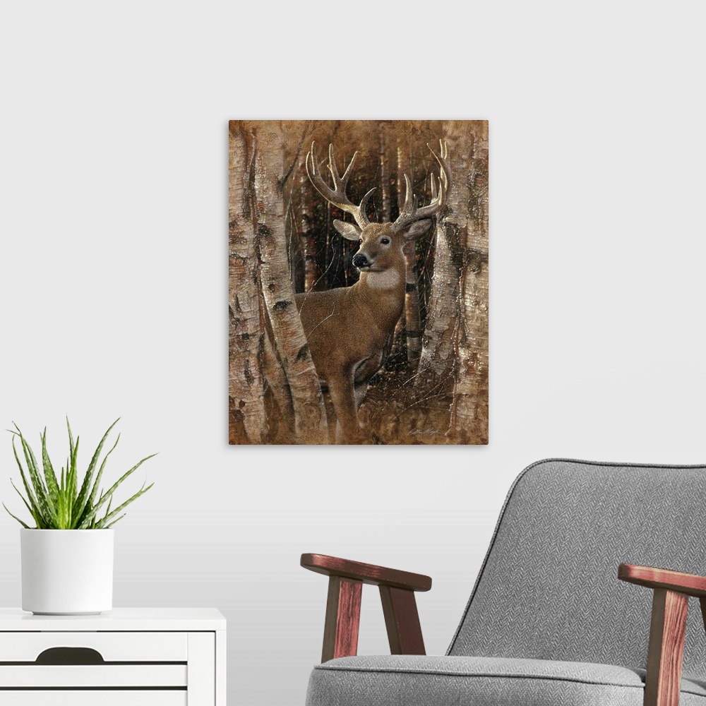 A modern room featuring Whitetail Deer - Birchwood Buck