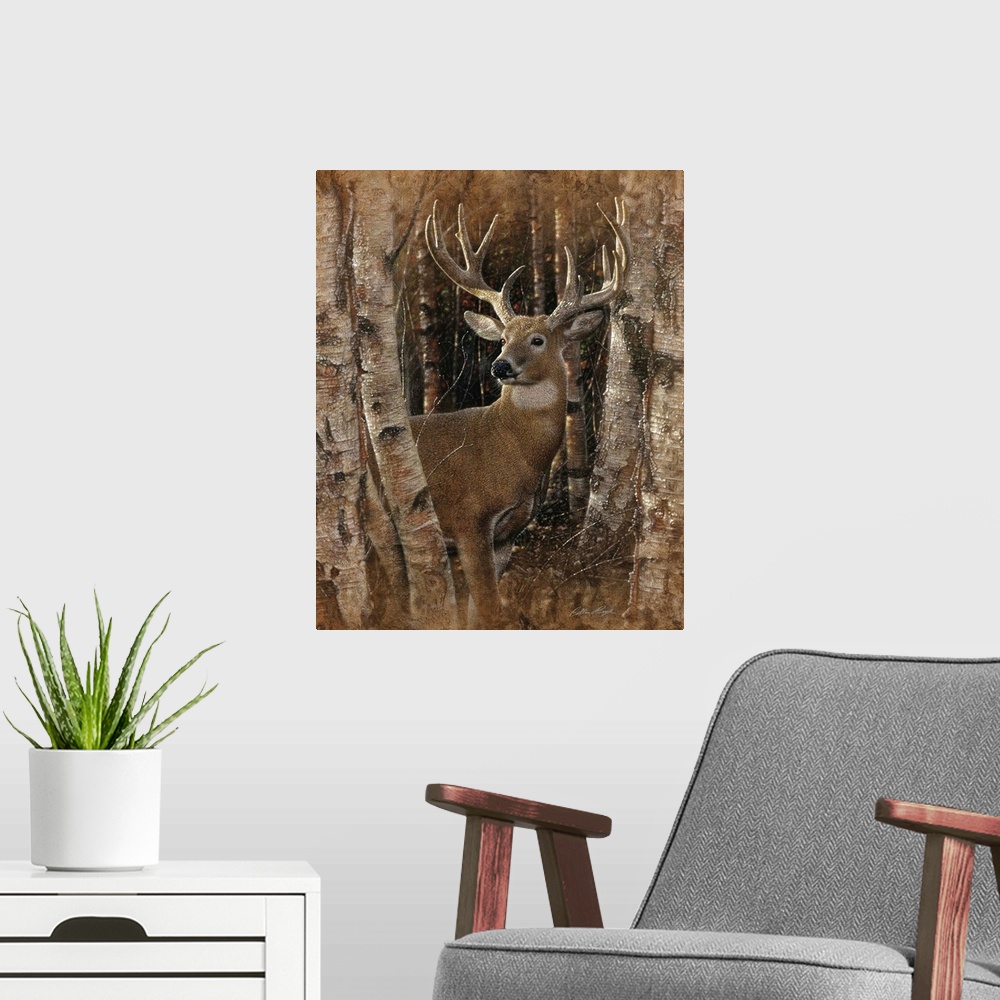 A modern room featuring Whitetail Deer - Birchwood Buck