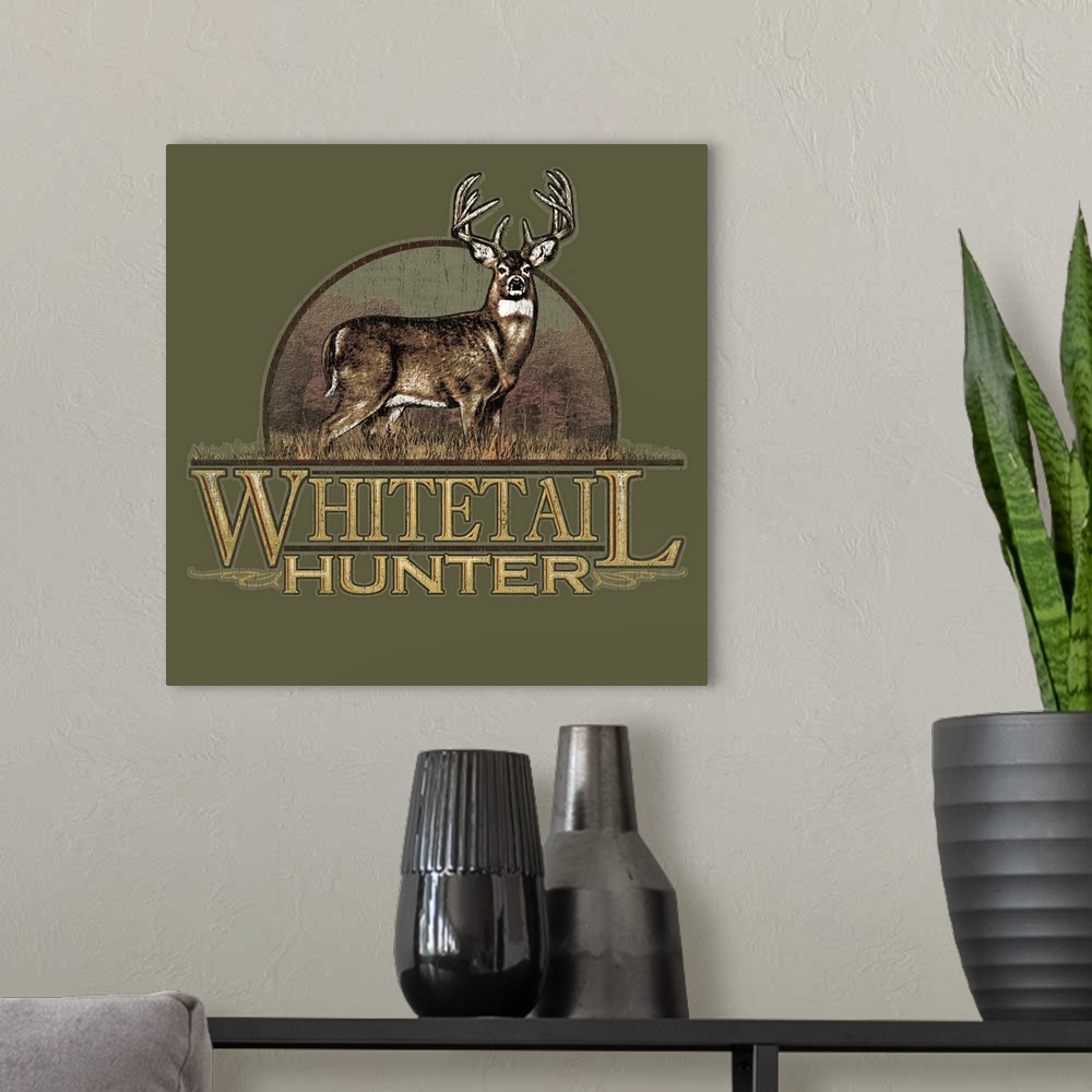 A modern room featuring Whitetail hunter vignette