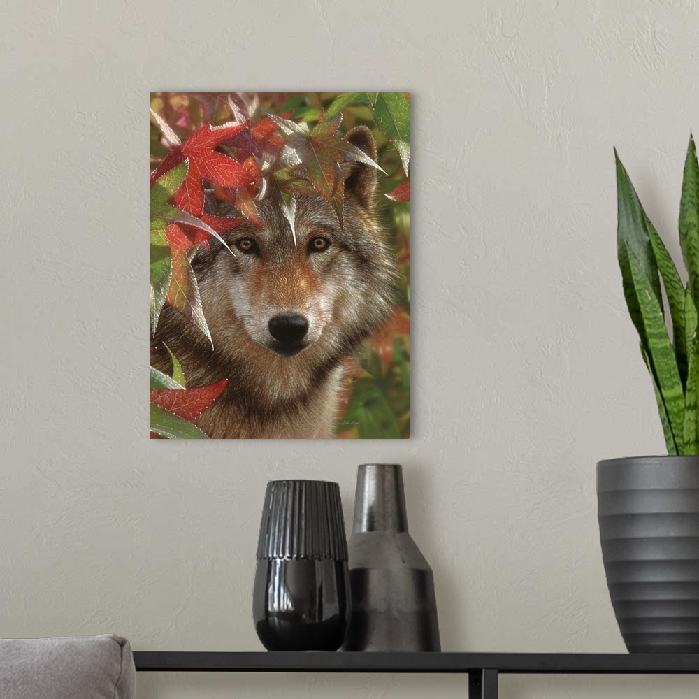 A modern room featuring Wolf - Autumn Encounter