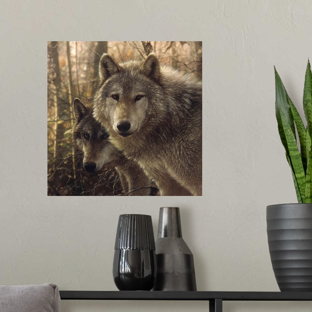 A modern room featuring Wolves - Woodland Companions