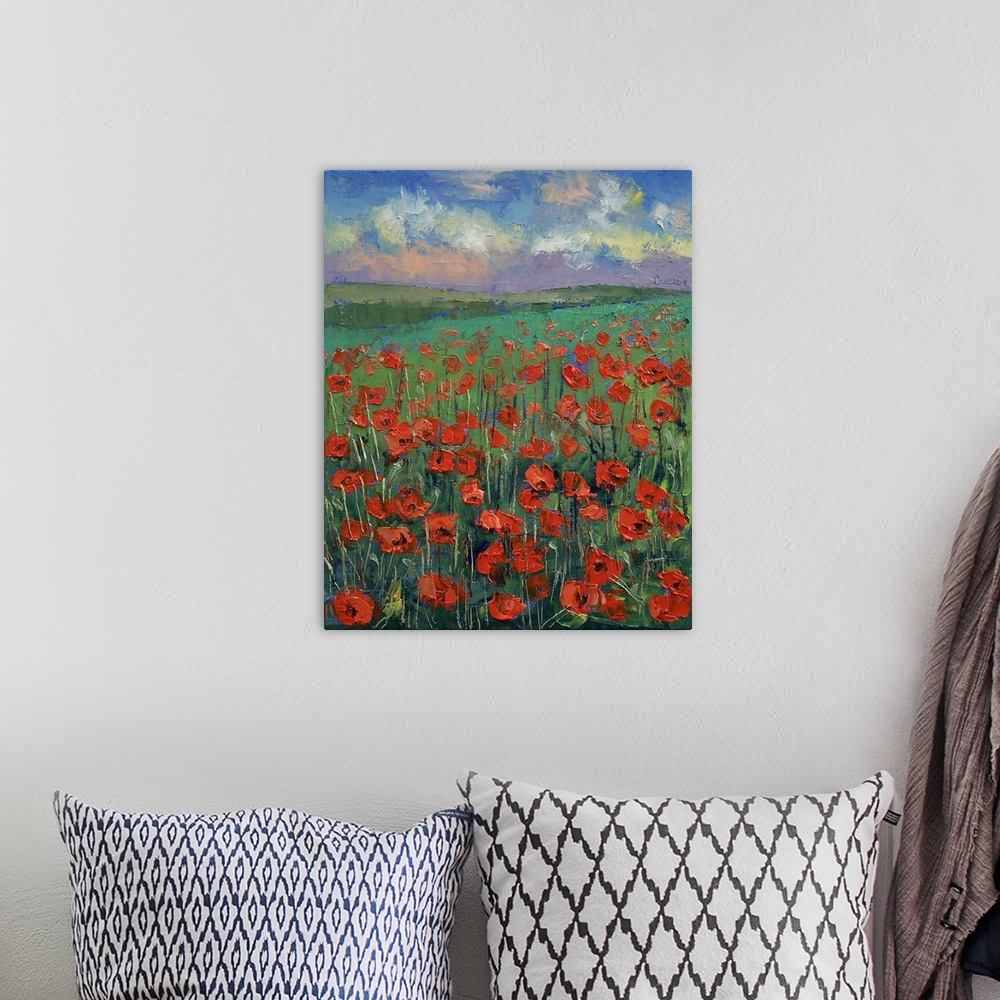 A bohemian room featuring Arabesque - Poppy Landscape