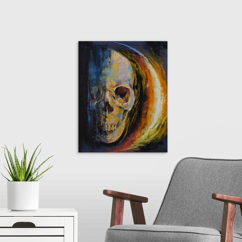 A modern room featuring Aura - Skull Painting