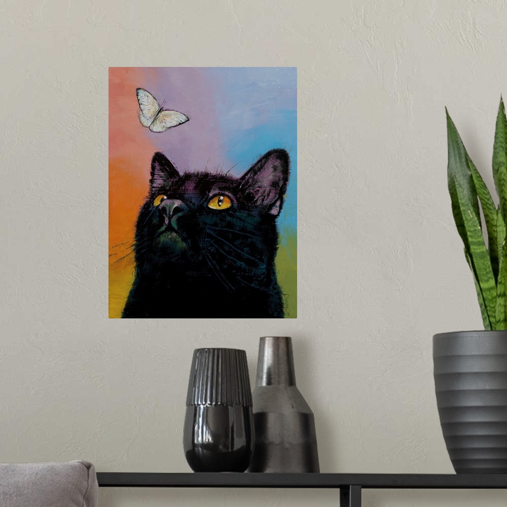 A modern room featuring Black Cat - Butterfly