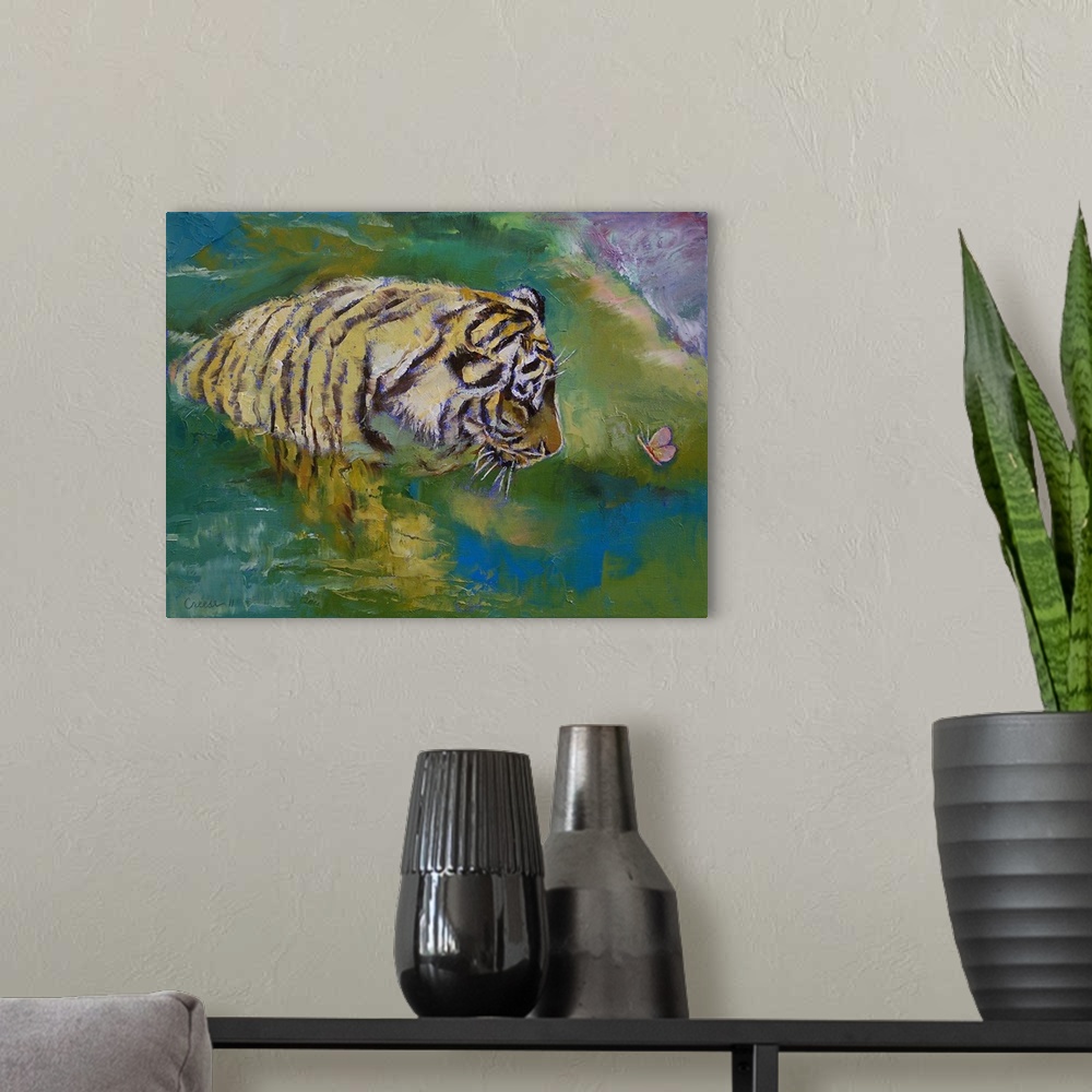 A modern room featuring Curiosity - Tiger and Butterfly