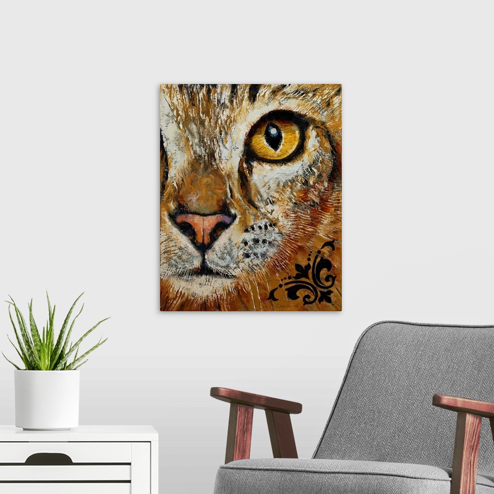 A modern room featuring Egyptian Mau Cat Portrait