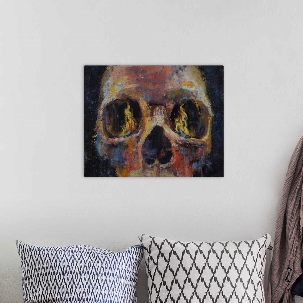 A bohemian room featuring Guardian - Skull Painting