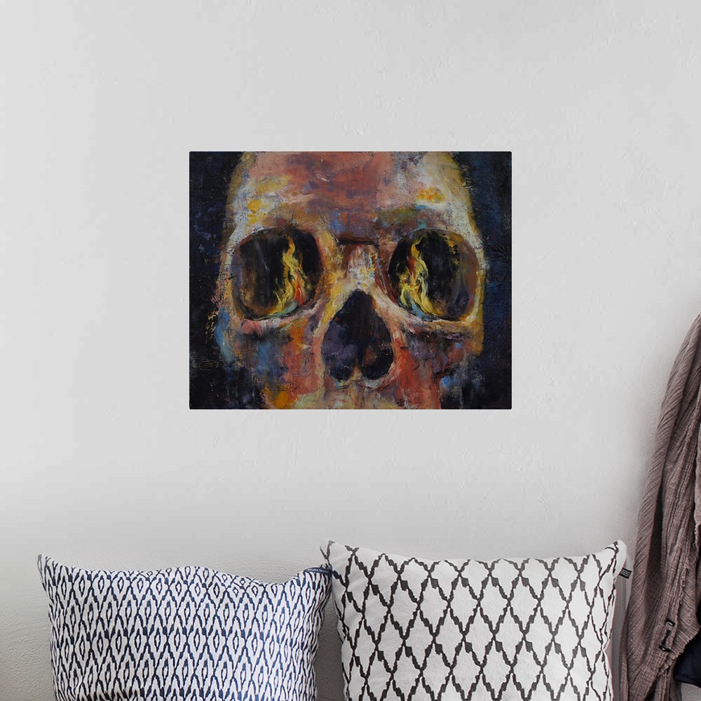 A bohemian room featuring Guardian - Skull Painting
