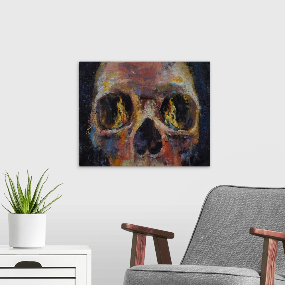 A modern room featuring Guardian - Skull Painting