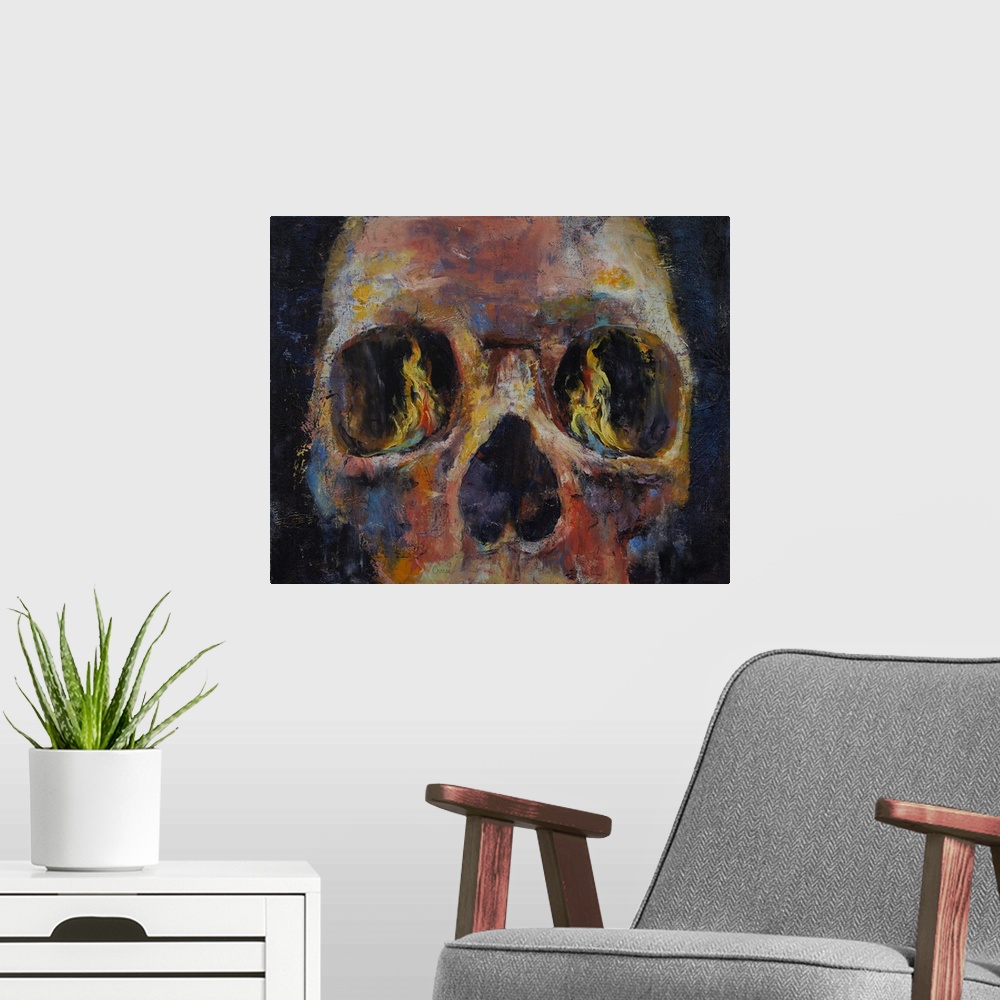 A modern room featuring Guardian - Skull Painting